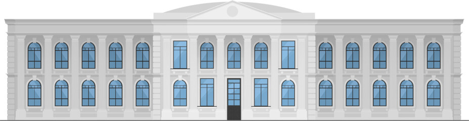 Obraz premium Municipal government building vector illustration. Cartoon marble palace for university campus, school library or college, bank or museum, courthouse isolated white. City architecture concept