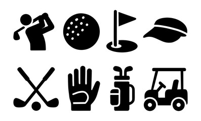 Fototapeta premium Golf icon set: silhouette symbols of game essentials