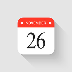Vector icon page day calendar - 26 November month
