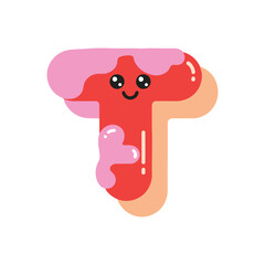 Adorable Cartoon Letter T Alphabet Character.