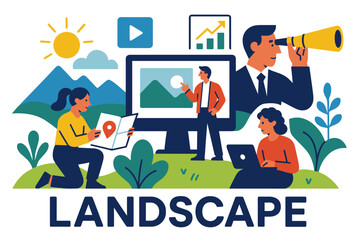 Fototapeta premium Business analysis and strategy concept with people and icons in modern flat design