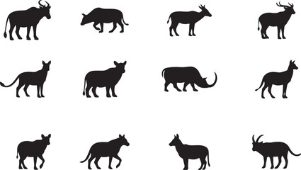 Elegant silhouette collection of African animals, ideal for safari designs and wildlife conservation projects