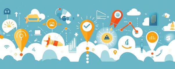 Fototapeta premium Strategic Growth Flat Design, Iconography, Business Concept