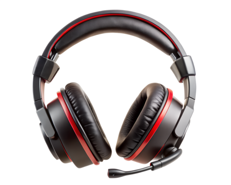Black and red headphones with a microphone isolated on transparent background - Powered by Adobe