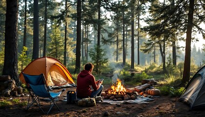 camping in the forest