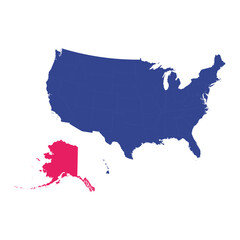USA Map Highlighting Alaska State in Red