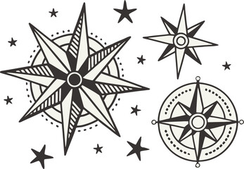 Fototapeta premium Nautical compass rose designs silhouette isolated on transparent background
