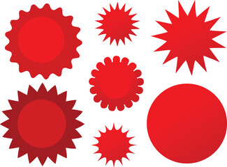 Collection of red starburst and circle shapes silhouette isolated on transparent background
