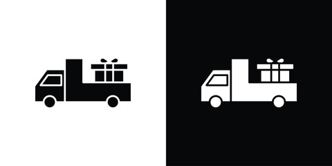 Truck carrying gift box icon silhouette set. vector pictograms for ui