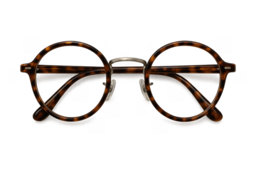 Round Tortoise Shell Eyeglasses Isolated on Transparent Background