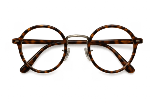 Round Tortoise Shell Eyeglasses Isolated on Transparent Background
