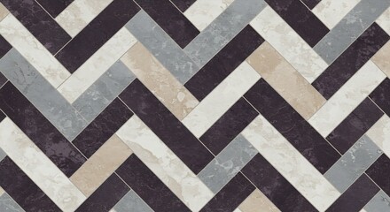 Seamless Herringbone Pattern Tile Texture with Beige, Gray, and Dark Purple Tones for Interior Design