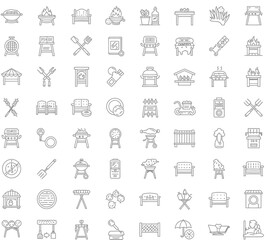 Set of 100 Barbecue Grill and Picnic Outline Icons Vector