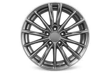 Shiny chrome alloy wheel rim isolated on transparent background