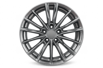 Shiny chrome alloy wheel rim isolated on transparent background