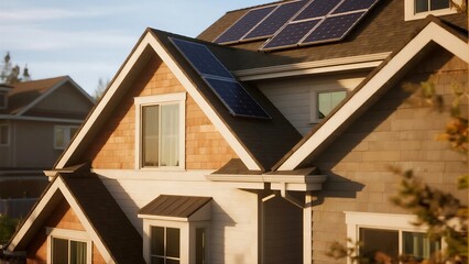 Luxury Traditional House Featuring Rooftop Solar Panel Installation and Classic Wood Shingle Architecture