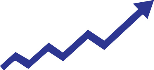 Blue arrow pointing up with zigzag pattern isolated on white background