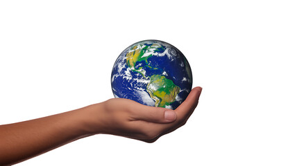 Hand Holding Earth Globe Isolated on White - Environmental Care & Global Responsibility