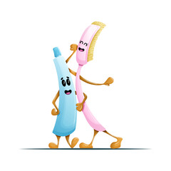 Cute Cartoon Toothbrush and Toothpaste &ndash; Vector Illustration