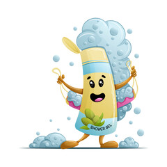 Cute Cartoon Shower Gel Bottle with Bubbles &ndash; Vector Illustration