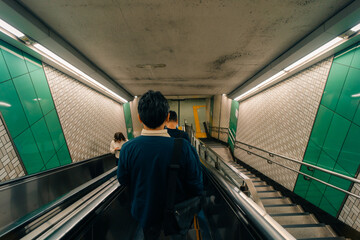 Japan, Tokyo - May 3, 2025 excalator in the subway