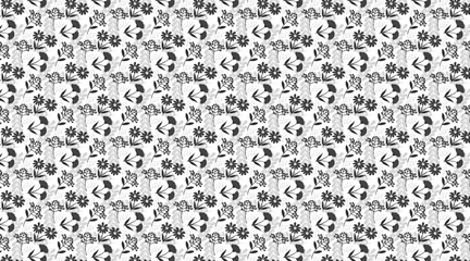 Seamless Vector Floral Pattern with Minimalist Hand-Drawn Flowers and Leaves Elegant Repeating Botanical Background for Fabric, Wallpaper, Textile, and Surface Decoration