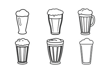 A set of beer glasses line art vector illustration