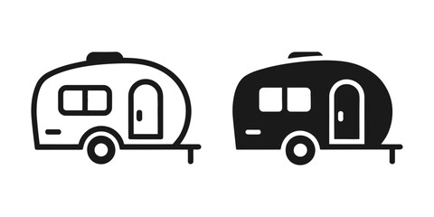 Fototapeta premium Travel Trailer Icon, Camper Van and Caravan Vector Symbol