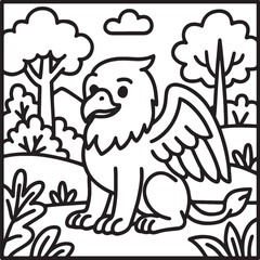Fantasy Cozy Retreat – Bold Line Art Coloring Page with Magical Elements