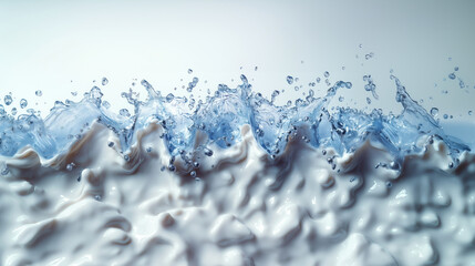 Close-up splash of water and milk intertwining in dynamic motion. Fluid mix captured with fine detail, perfect for fresh, natural, and abstract themes.
