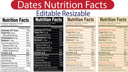 dates nutrition facts, date fruit nutrition facts, nutrition facts and Dates Nutrition Facts Label - Editable Template