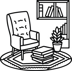 Fototapeta premium cozy study space with rug books and chair