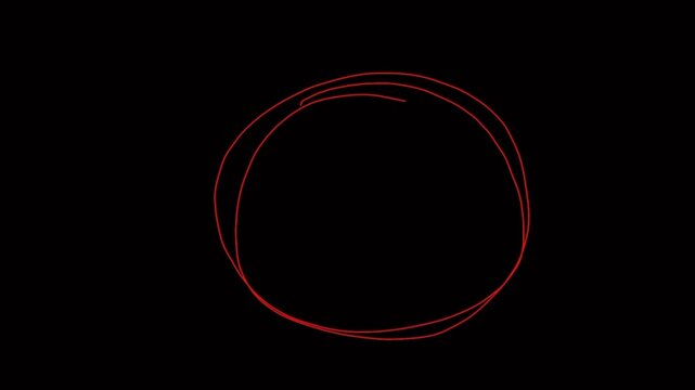 4k video of hand drawn red circle animation. Animated hand drawn red circle. Red circle design element isolated on transparent background