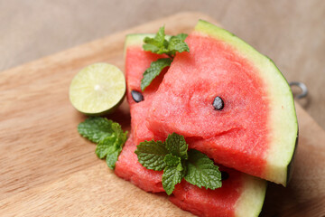 Watermelon on wooden table background
