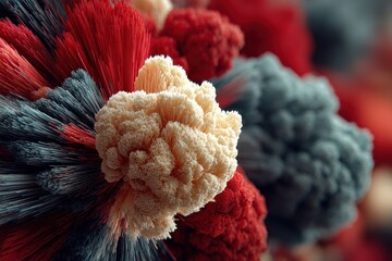 Abstract floating spheres in multiple colors interconnected with glowing filaments against a dark grey background create a vibrant and modern art piece