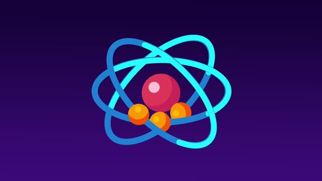 A colorful atomic model depicts the helium atom, containing two protons, two neutrons, and two orbiting electrons in a stable configuration