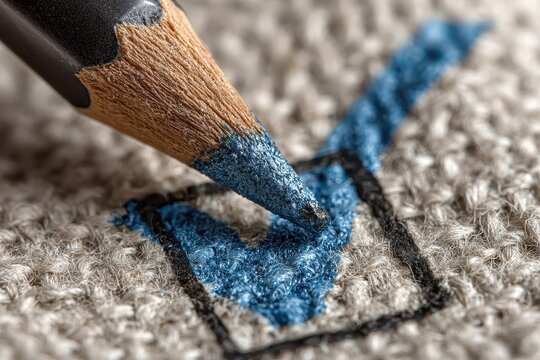 Color pencils create check marks inside boxes on textured black paper, close up selection, choice, right marks