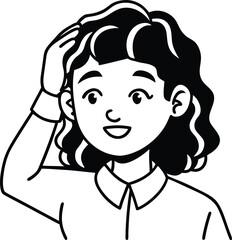 Obraz premium student avatar flat vector line art white background thoughtful expression