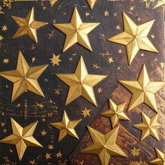 Obraz premium Gold stars on dark wood