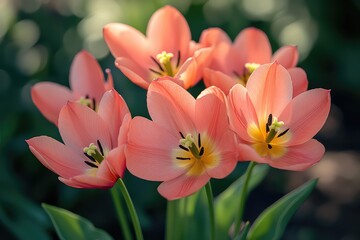 Obraz premium A grouping of cheerful wild tulip flowers, blooms, isolated against a clear background