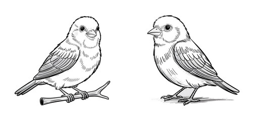 Fototapeta premium Bird : Black and white pencil sketch drawing isolated on white background.