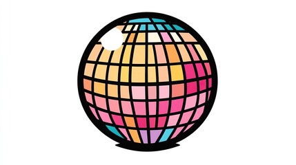 Obraz premium A single vector icon of a disco ball, bold black outline, flat colors, no gradient, simple and modern style, white background, high contrast 