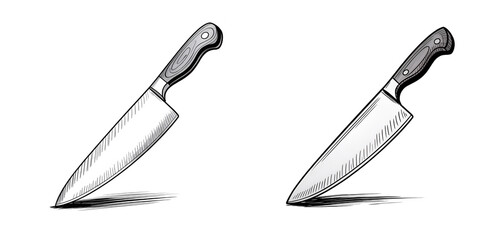 Obraz premium Knife : Black and white pencil sketch drawing isolated on white background.