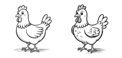 Fototapeta premium chicken : Black and white pencil sketch drawing isolated on white background