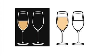 A single vector icon of champagne glasses, bold black outline, flat colors, no gradient, simple and modern style, white background, high contrast 