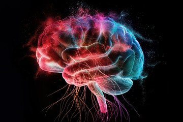 Abstract Neural Brain with Glowing Connections on Black Background