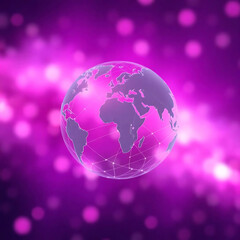 A futuristic purple globe with a digital network, symbolizing global connection, international communication, and technological innovation in a modern world
