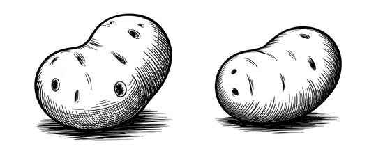 Potato : Black and white pencil sketch drawing isolated on white background