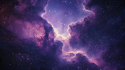 Obraz premium Vivid Cosmic Wonders: A Majestic Purple Nebula Surrounded by Dots of Stars in the Dark Space