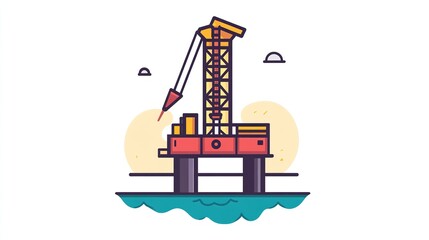 Naklejka premium Offshore oil rig platform in cartoon style on transparent background
